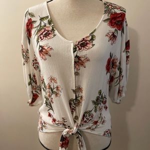 M. Fasis by Royal Blue tie front floral peasant blouse